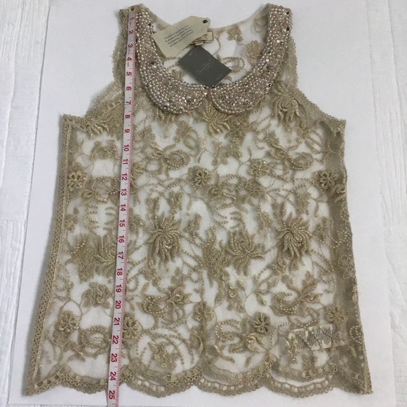 Anthropologie Moulinette Soeurs Sheer Gold Lace Top - Picture 3 of 12